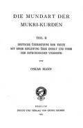 Kurdisch-Persische Forschungen: die Mundart der Mukri-Kurden 