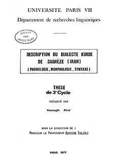 Description du Dialecte Kurde de Saghèze: Phonologie, Morphologie et Syntaxe