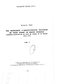 Une Expérience d'Administration Régionale en Syrie
